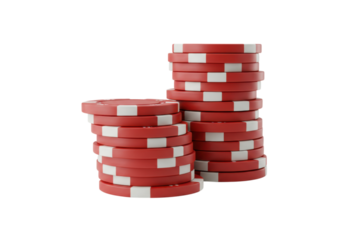 Two stacks of red and white poker chips for gambling and casino games