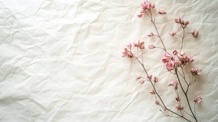 Delicate Pink Flowers on Crumpled Paper Background