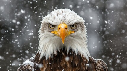Obraz premium Bald Eagle Facing Forward in Snowstorm