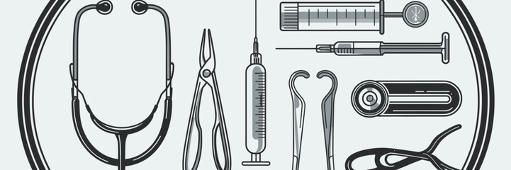 Circular vector icon of medical tools on white – Great for healthcare branding, infographics, or educational design