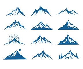 Twelve Blue Mountain Peak Illustrations for Design