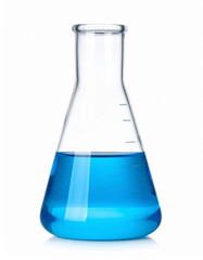 Laboratory glassware containing blue chemical liquid