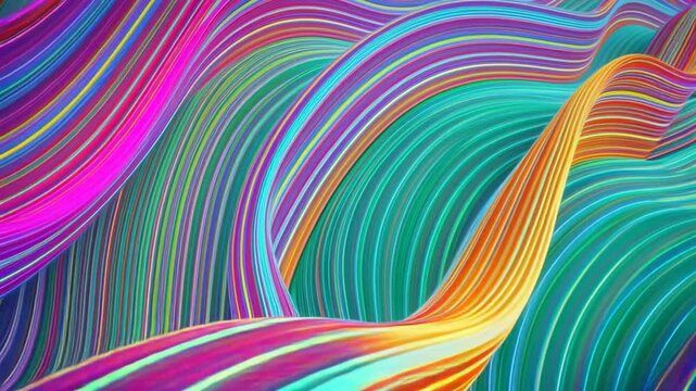 Vibrant ribbons undulate gracefully across the canvas, a mesmerizing dance of colors that evokes a sense of dynamism and creativity.