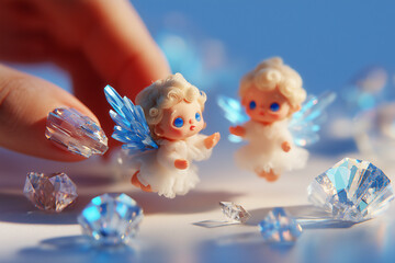 Fototapeta premium Crystal Sprite Nail Art on Elegant Female Hands