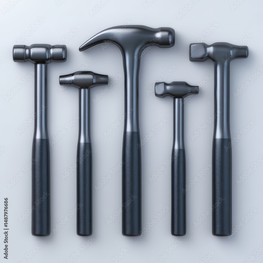 Aufkleber a collection of five different types of hammers arranged in a neat line showcasing various designs a