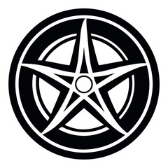 Obraz premium A stylized, graphic black and white image of a car wheel.
