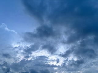 blue afternoon sky with black cloudy clouds about to rain, natural sky background