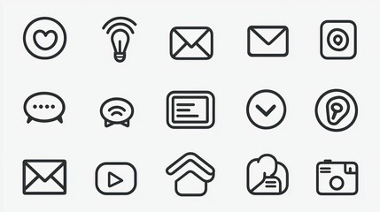 Communication icons set, various communication methods, digital workspace, background shows many different communication methods