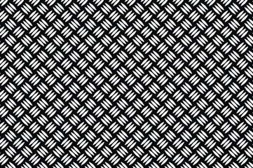 Abstract black and white geometric pattern with repeating diamond shapes and diagonal elliptical accents. Minimalist, flat 2D seamless texture for modern backgrounds.