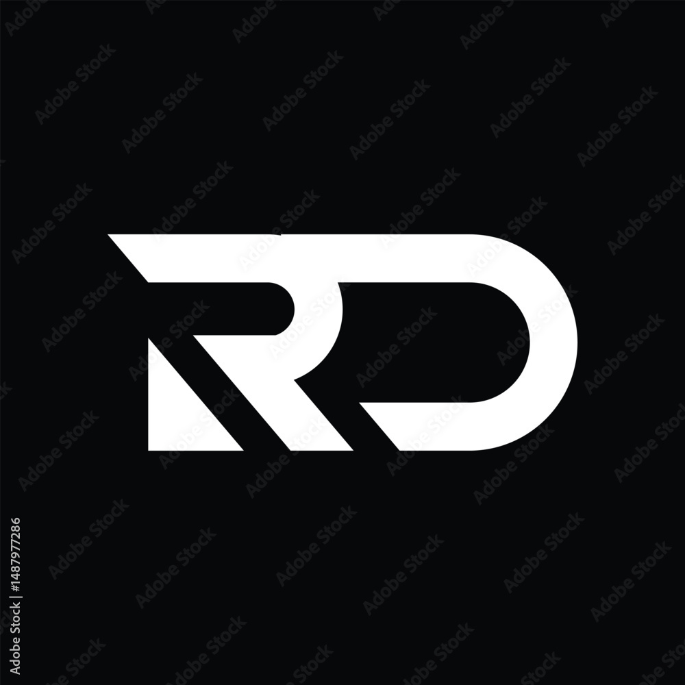 Poster this is a monogram image of a connected initials rd in modern font style that looks bold in white co