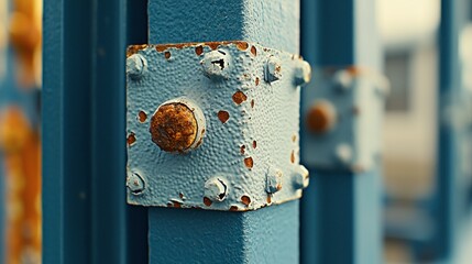 Close-up view of rusted metal corner joint.