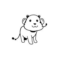 Fototapeta premium Cute Lion Cub Cartoon, Playful Baby Animal Illustration, Adorable Furry Character with Round Features, Minimalist Black and White Vector