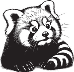 Red Panda Vector Illustration in Black & White – High-Quality Line Art Design