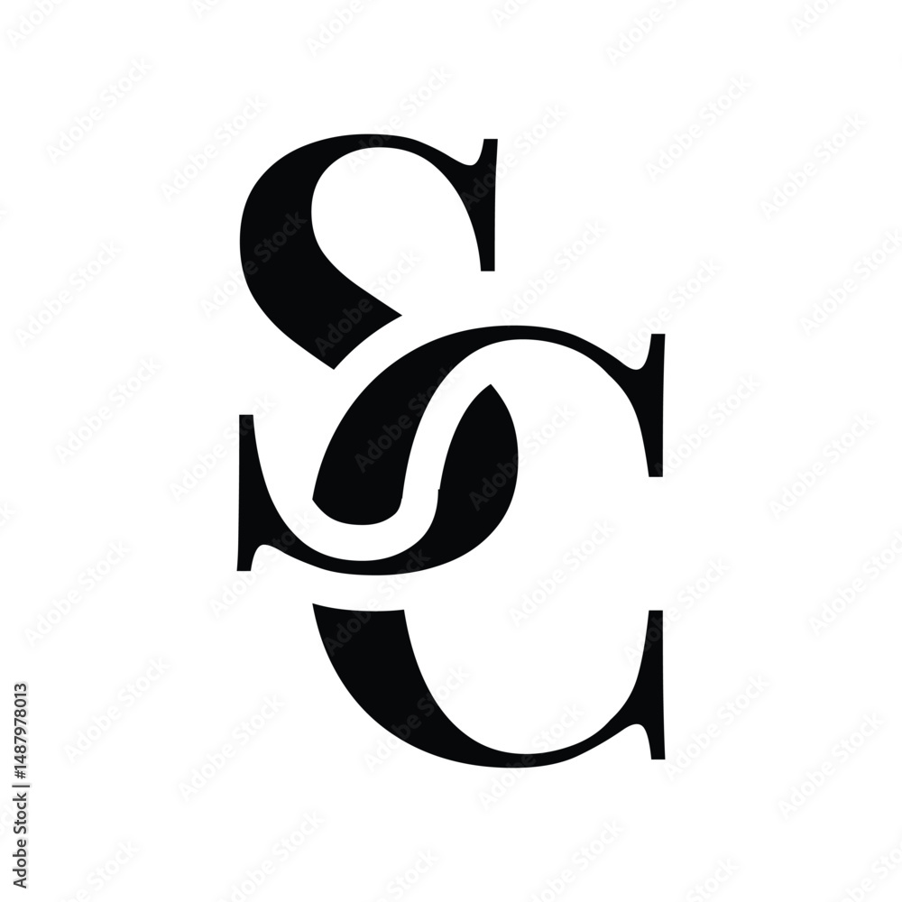 Poster this is a monogram image of an intertwined letter sc in classic formal serif font that looks elegant