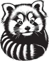 Red Panda Vector Illustration in Black & White – High-Quality Line Art Design