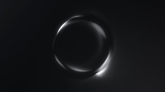 White glowing energy sphere of digital particles and sci-fi plasma swirl on deep black background. Minimal abstract orb loop for modern business and high-tech visuals. 4K 60 fps seamless design.