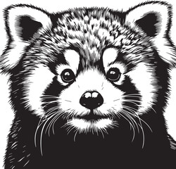 Red Panda Vector Illustration in Black & White – High-Quality Line Art Design