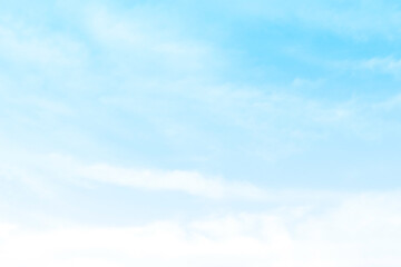 Blue pastel sky with white fluffy cloud. Cumulus clouds background. Cloudscape morning sky. The concepts of freedom of life, never give up and positive though energy.