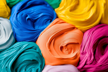 Colorful abstract patterns created by stretched stains of paint showing vibrant hues and chaotic designs