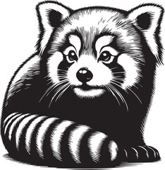 Red Panda Vector Illustration in Black & White – High-Quality Line Art Design