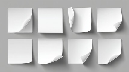 Obraz premium Mockup of white notepad sheets with curled corners Realistic illustration for sticky notes or reminders