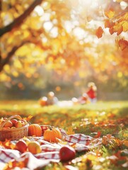 Beautiful autumn scene in a park. the ground is covered in fallen leaves in various shades of orange, yellow, and red, creating a warm and cozy atmosphere.