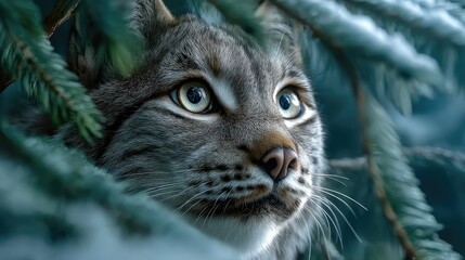 Obraz premium Grey lynx portrait in forest