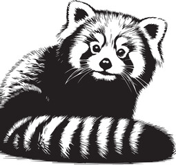 Red Panda Vector Illustration in Black & White – High-Quality Line Art Design