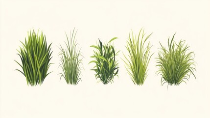 Fototapeta premium Five Varieties of Lush Green Grasses