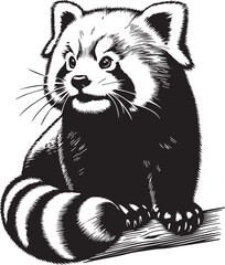 Red Panda Vector Illustration in Black & White – High-Quality Line Art Design