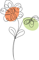 Abstract One Line Drawing of Flowers with Pastel Shapes