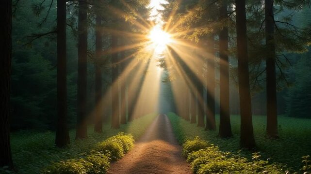 Forest path illuminated