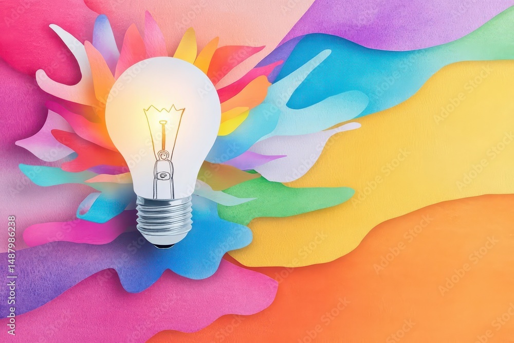 Poster vibrant light bulb surrounded by colorful paint splashes creating a dynamic artistic display represe