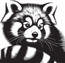 Red Panda Vector Illustration in Black & White – High-Quality Line Art Design