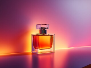 Elegance captured: A luxurious perfume bottle radiates against a vibrant backdrop
