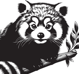 Red Panda Vector Illustration in Black & White – High-Quality Line Art Design