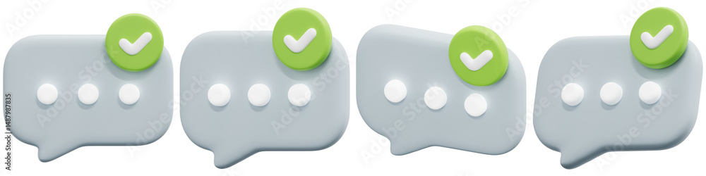 Poster set of conversation bubbles with checkmarks indicating positive feedback 3d render icon illustration