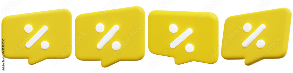 Poster set of colorful speech bubbles with percentage symbols for communication themes 3d render icon illus