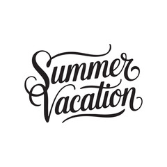 Summer vacation lettering logo with sun vector illustration. Summer label, tag, logo, hand drawn lettering for summer holiday, travel, beach vacation. Summer vacation typography 