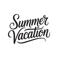 Obraz premium Summer vacation lettering logo with sun vector illustration. Summer label, tag, logo, hand drawn lettering for summer holiday, travel, beach vacation. Summer vacation typography 