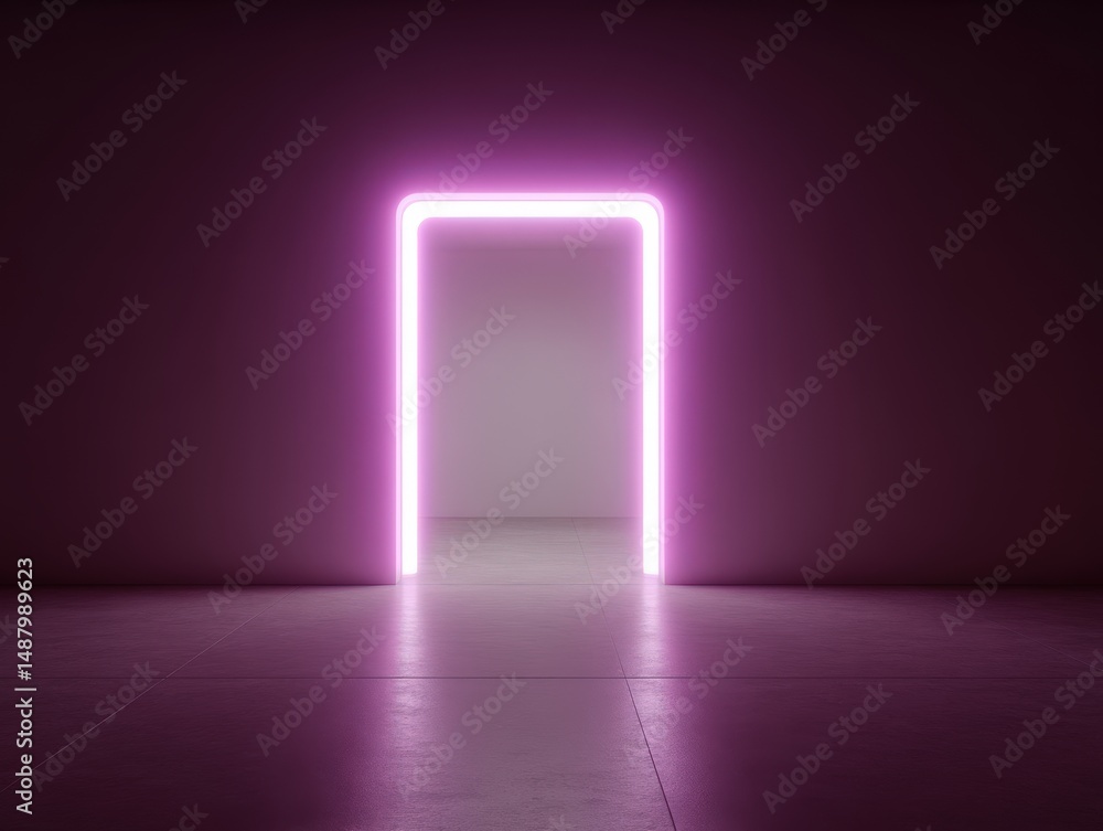 Aufkleber a striking illuminated doorway framed in soft pink light against a minimalistic backdrop symbolizing
