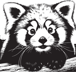 Red Panda Vector Illustration in Black & White – High-Quality Line Art Design