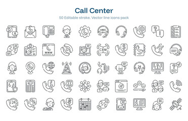 Call Center line icon pack. Call Center Stroke icon set. Editable Stroke icon