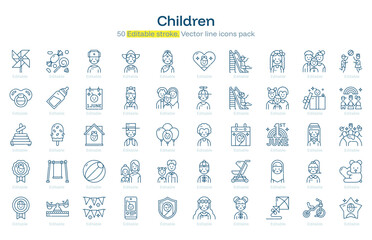 Children line icon pack. Children Stroke icon set. Editable Stroke icon