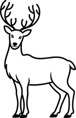 Fototapeta premium Standing Reindeer Line Art Vector – Minimalist Deer Outline for Christmas and Winter Designs