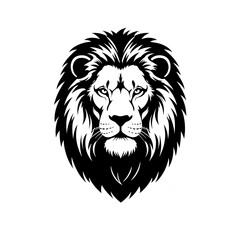 Lion head silhouette in a flat design, isolated on transparent background 