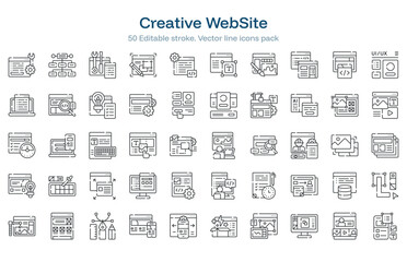 Creative Web line icon pack. Creative WebStroke icon set. Editable Stroke icon.
