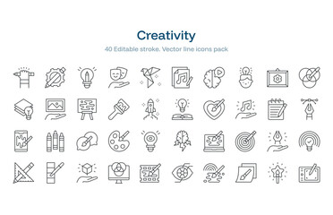 Creativity line icon pack. Creativity Stroke icon set. Editable Stroke icon