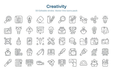 Creativity line icon pack. Creativity Stroke icon set. Editable Stroke icon