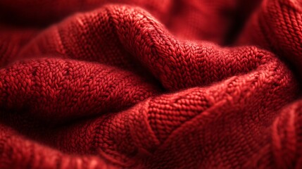 Detailed macro shot of a folded vibrant crimson knitted woolen garment